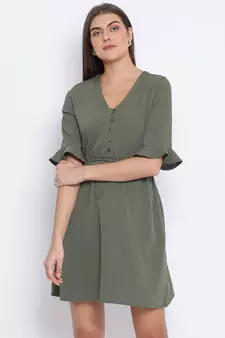 Khaki Latch Tie-Knot Women Dress