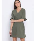 Khaki Latch Tie-Knot Women Dress