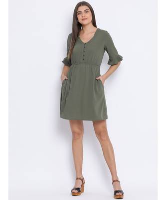 Khaki Latch Tie-Knot Women Dress 2