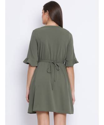 Khaki Latch Tie-Knot Women Dress 4