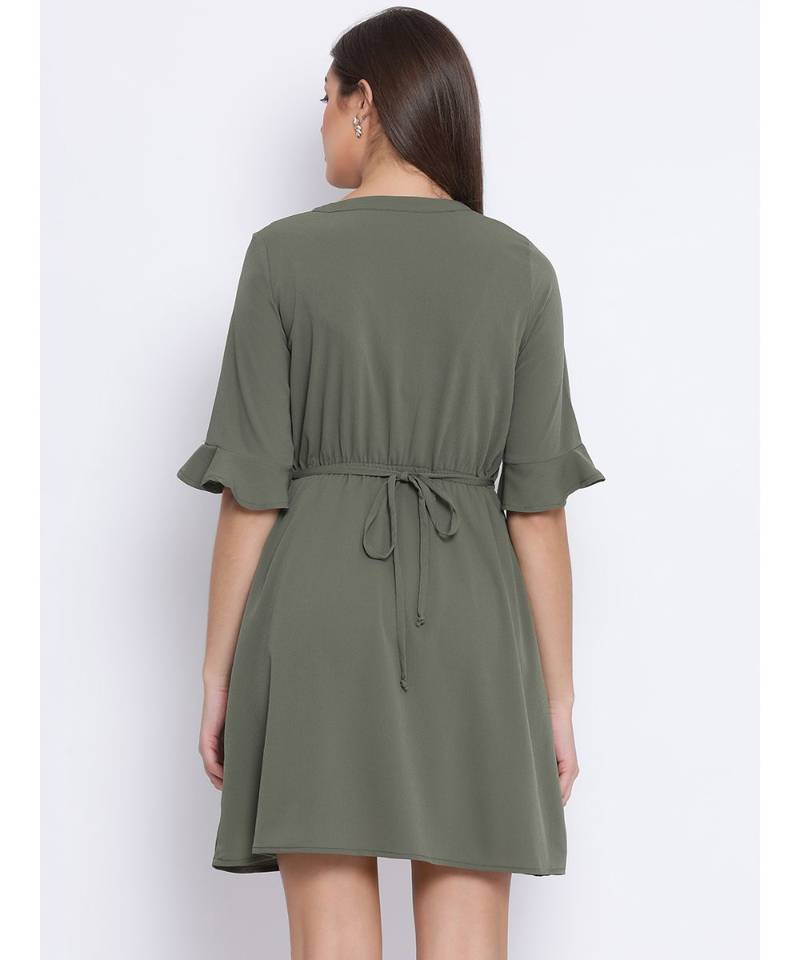Khaki Latch Tie-Knot Women Dress