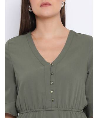 Khaki Latch Tie-Knot Women Dress 5