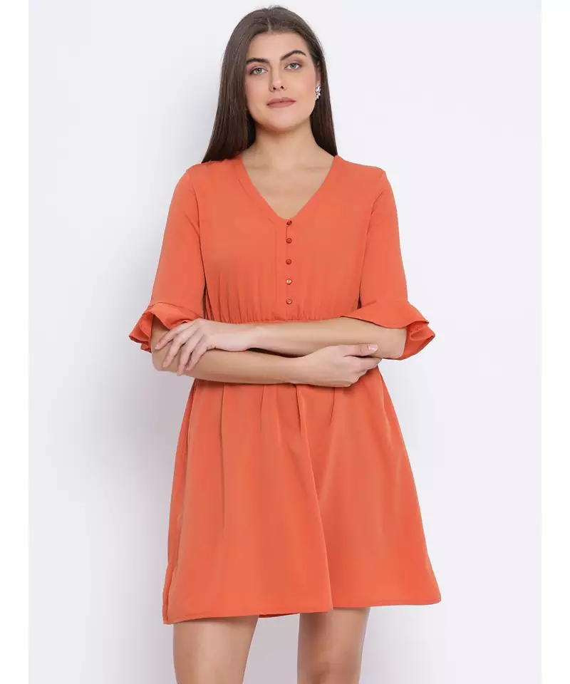 Rust Melon Tie-Knot Women Dress