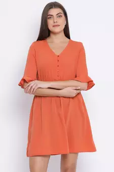 Rust Melon Tie-Knot Women Dress