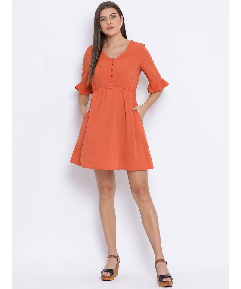 Rust Melon Tie-Knot Women Dress