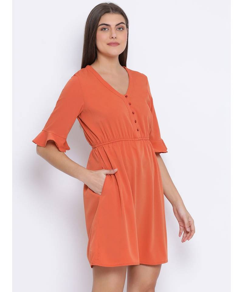 Rust Melon Tie-Knot Women Dress