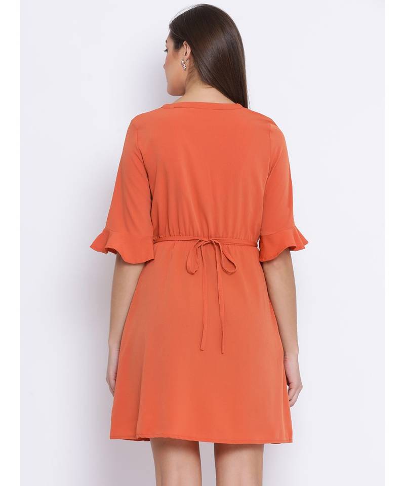 Rust Melon Tie-Knot Women Dress