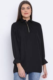 Black Shelly Zipper Women Tunic