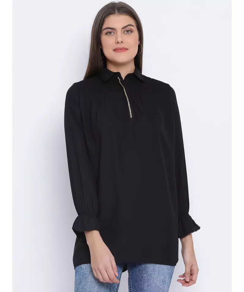 Black Shelly Zipper Women Tunic