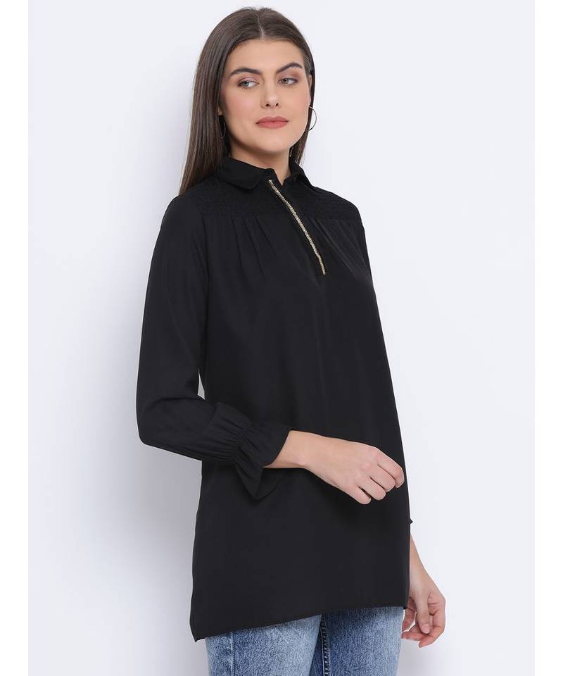Black Shelly Zipper Women Tunic