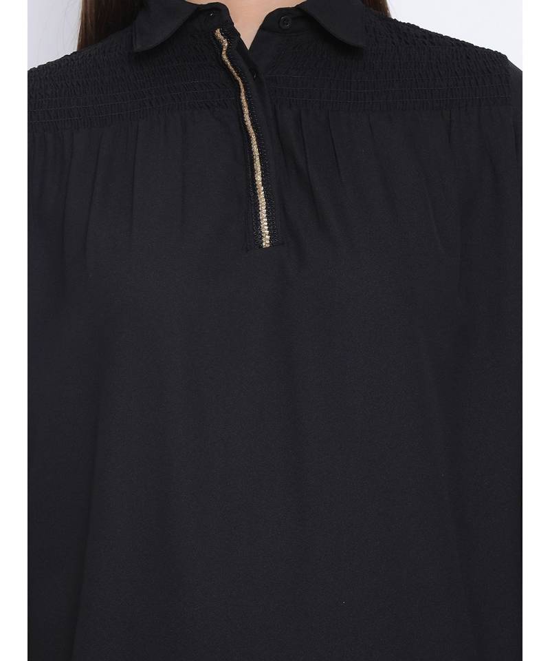 Black Shelly Zipper Women Tunic