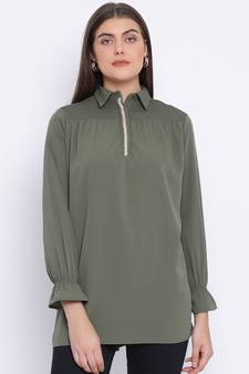 Khaki Lee Zipper Women Tunic