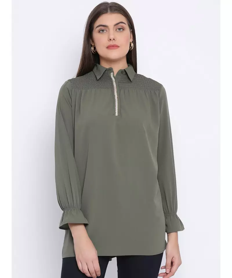 Khaki Lee Zipper Women Tunic