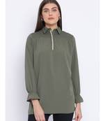 Khaki Lee Zipper Women Tunic