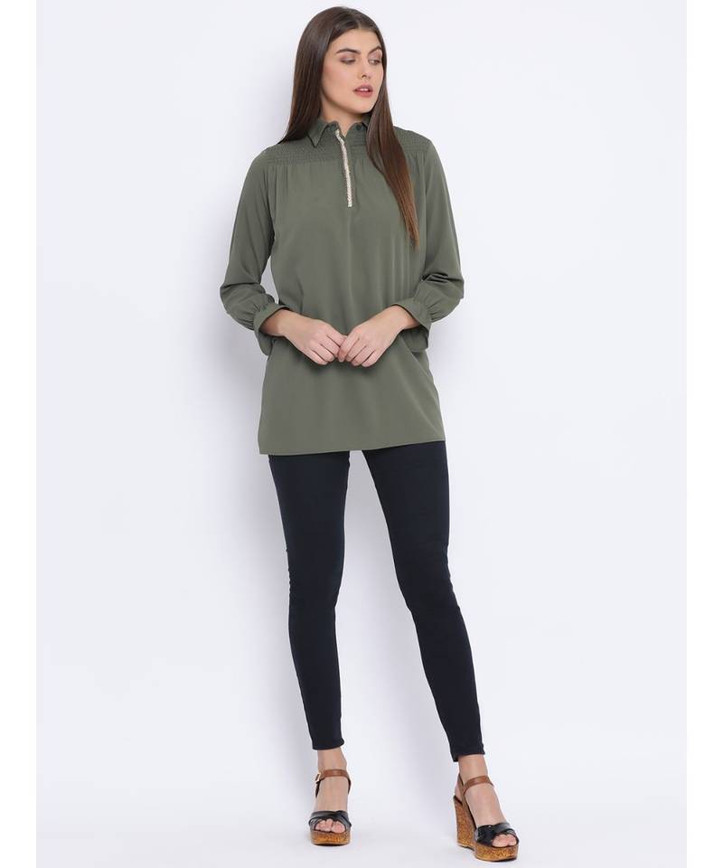 Khaki Lee Zipper Women Tunic