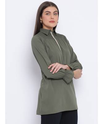Khaki Lee Zipper Women Tunic 3