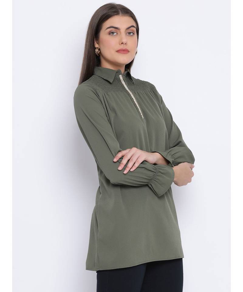 Khaki Lee Zipper Women Tunic