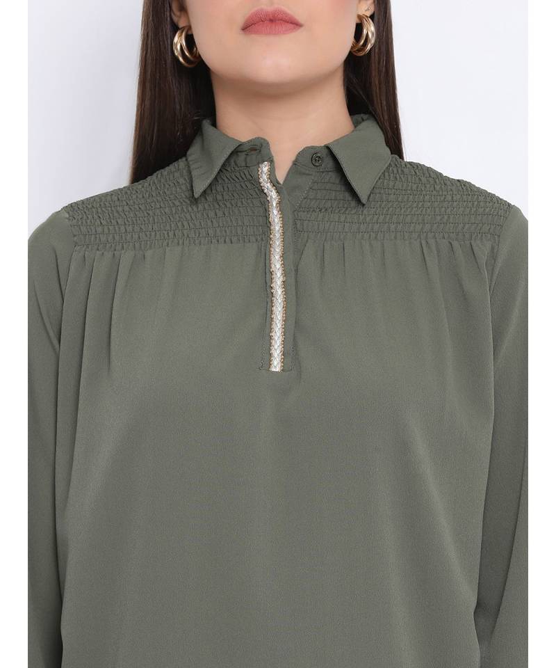 Khaki Lee Zipper Women Tunic