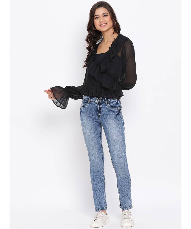 Black Frill Stylized Women Top