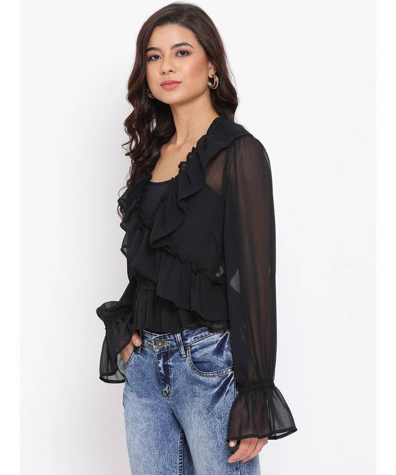 Black Frill Stylized Women Top