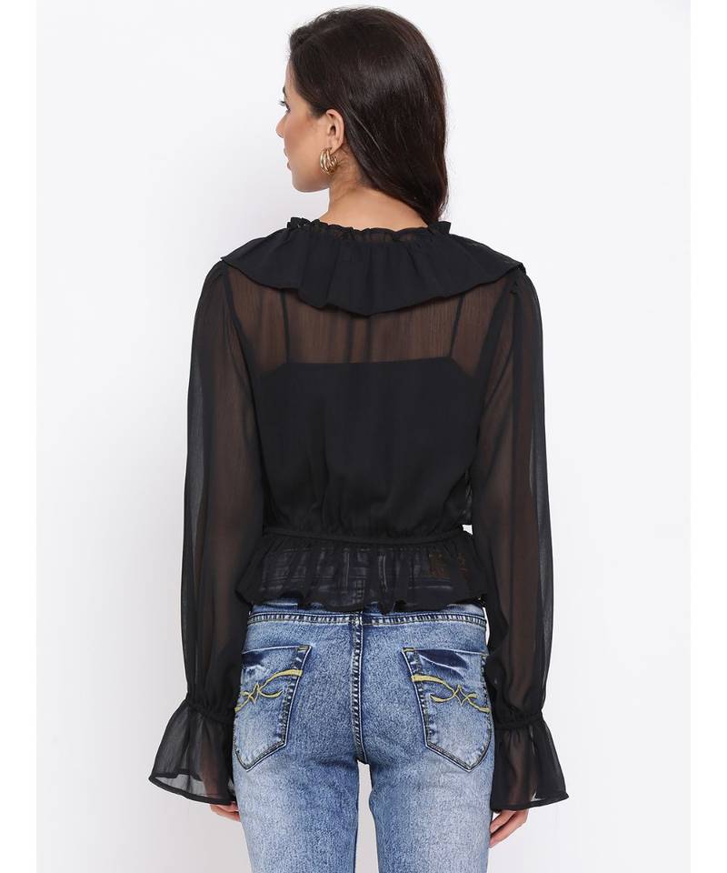 Black Frill Stylized Women Top