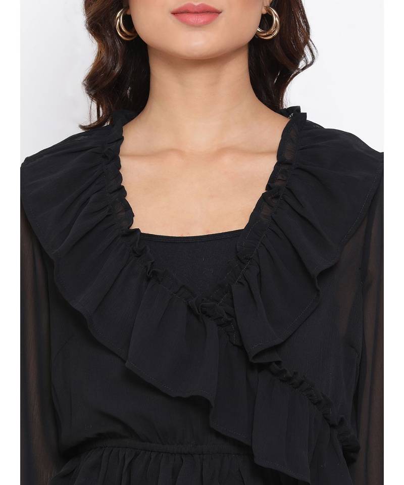 Black Frill Stylized Women Top