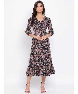 Black Floral Wave Maxi Women Dress 1