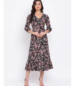 Black Floral Wave Maxi Women Dress