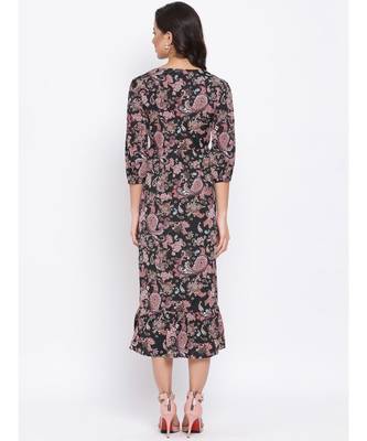Black Floral Wave Maxi Women Dress 4