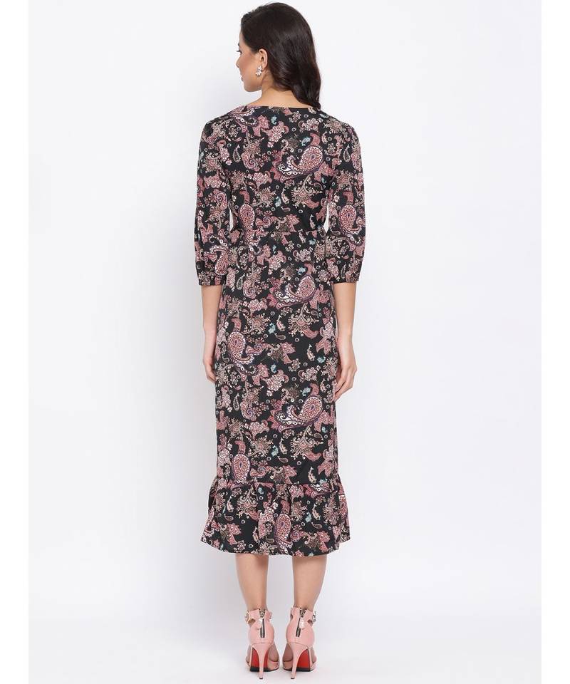 Black Floral Wave Maxi Women Dress