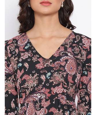 Black Floral Wave Maxi Women Dress 5