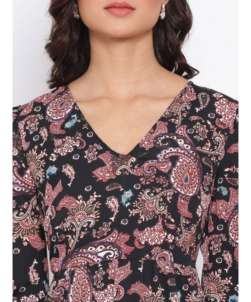 Black Floral Wave Maxi Women Dress