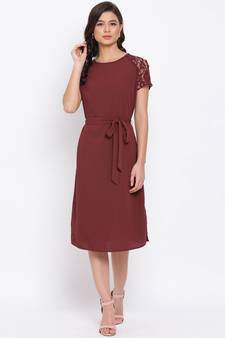 Maroon Lace Detail Women Dress