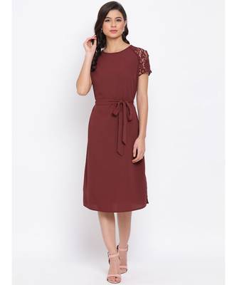 Maroon Lace Detail Women Dress 1