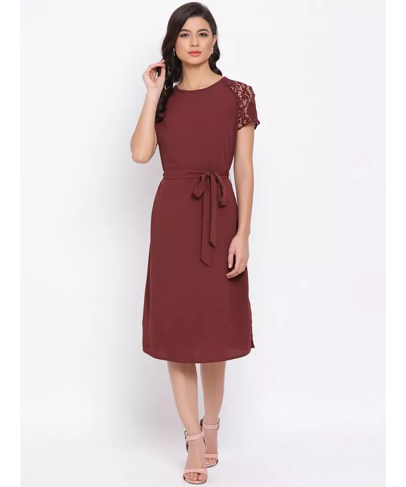 Maroon Lace Detail Women Dress