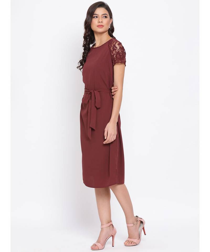 Maroon Lace Detail Women Dress