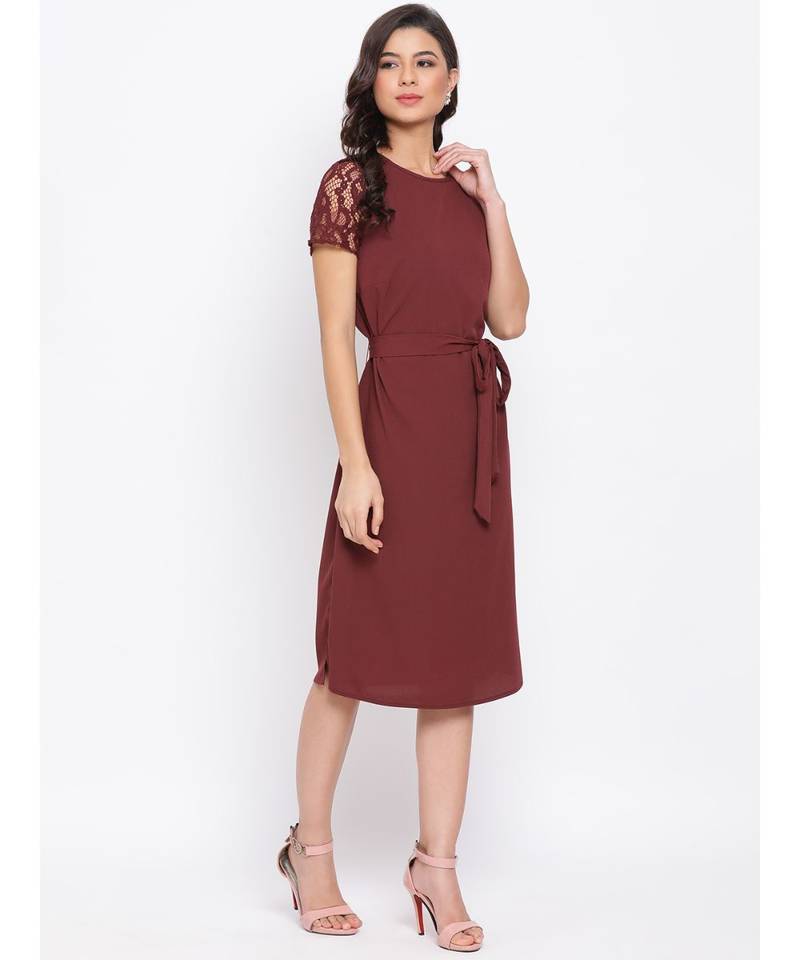 Maroon Lace Detail Women Dress
