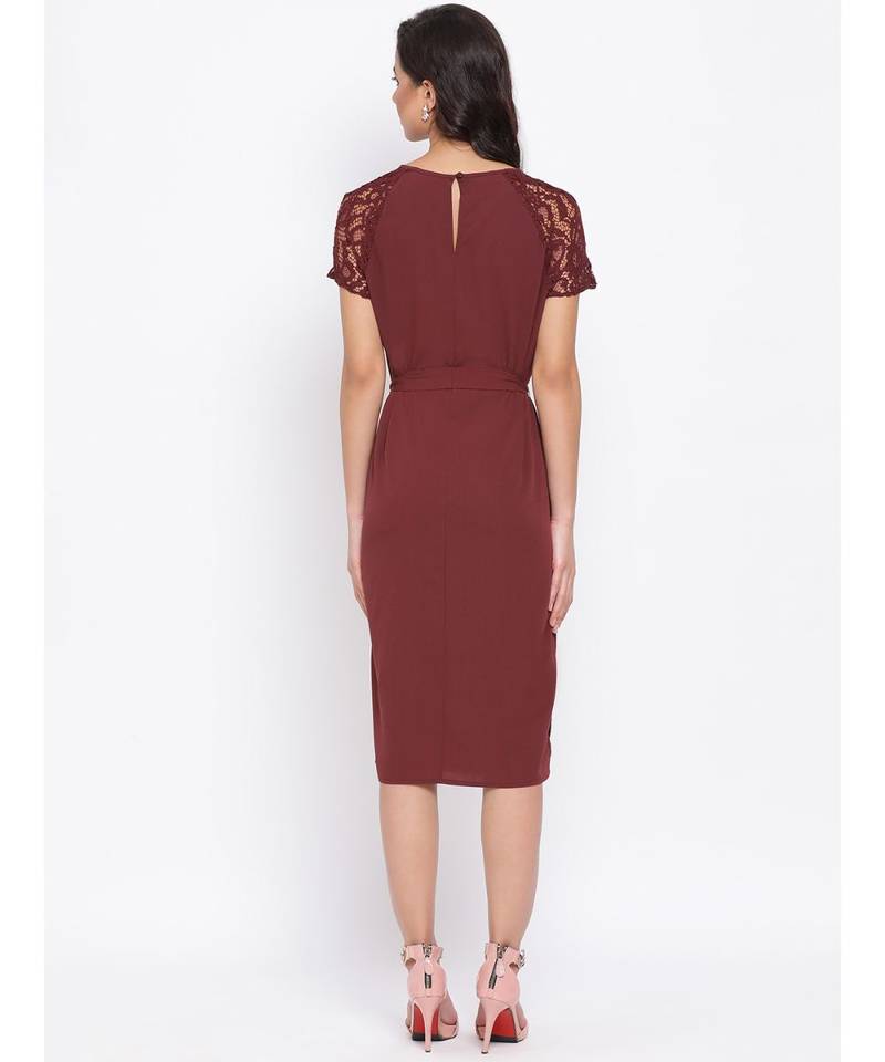Maroon Lace Detail Women Dress