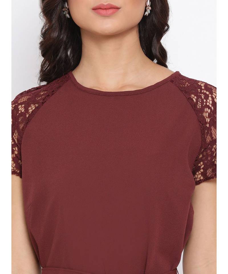 Maroon Lace Detail Women Dress