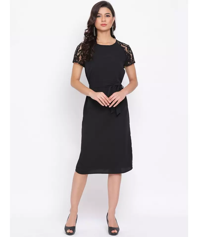 Black Lace Detail Women Dress
