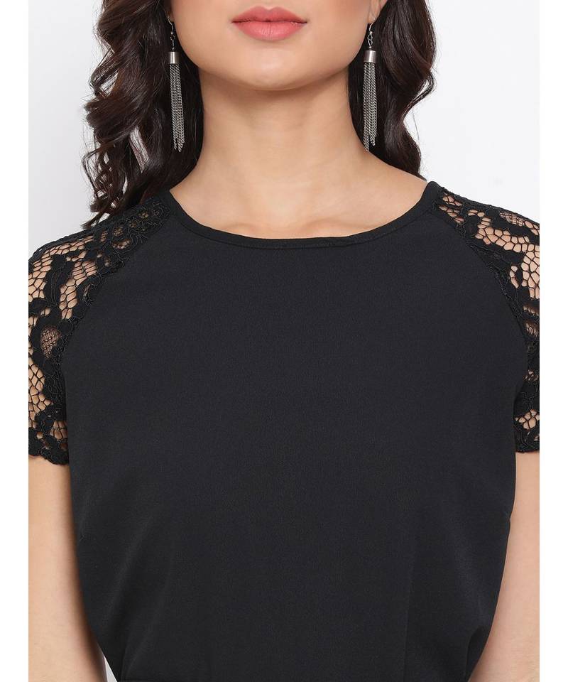 Black Lace Detail Women Dress