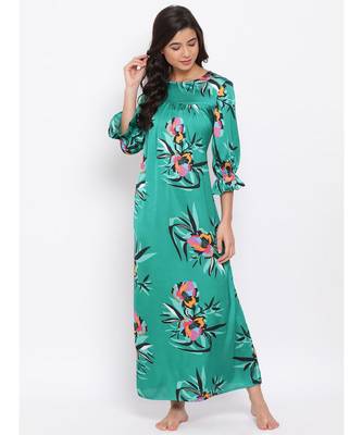 Green Floral Nightwear Women Dress 1