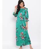 Green Floral Nightwear Women Dress