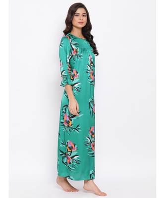 Green Floral Nightwear Women Dress 3