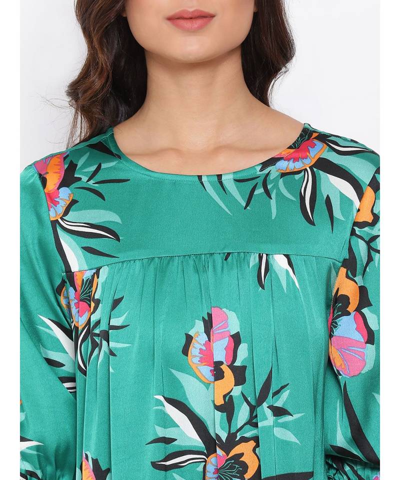 Green Floral Nightwear Women Dress