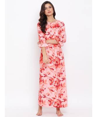 Red Floral Nightwear Women Dress 1