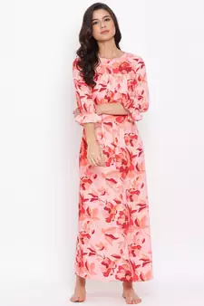 Red Floral Nightwear Women Dress