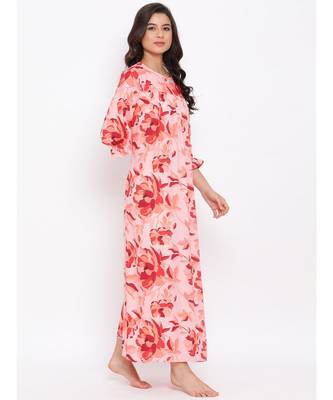 Red Floral Nightwear Women Dress 3