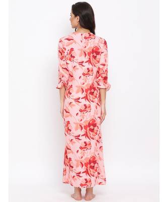 Red Floral Nightwear Women Dress 4