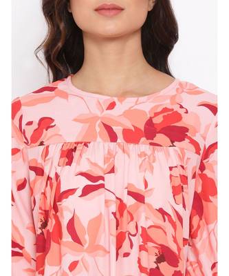 Red Floral Nightwear Women Dress 5